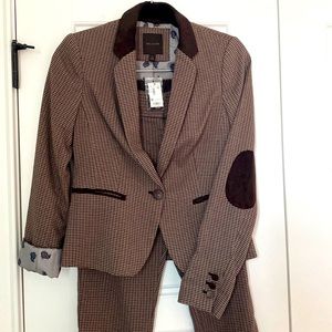 The Limited Brown Houndstooth Suit w/Suede Trim Size 2 XS